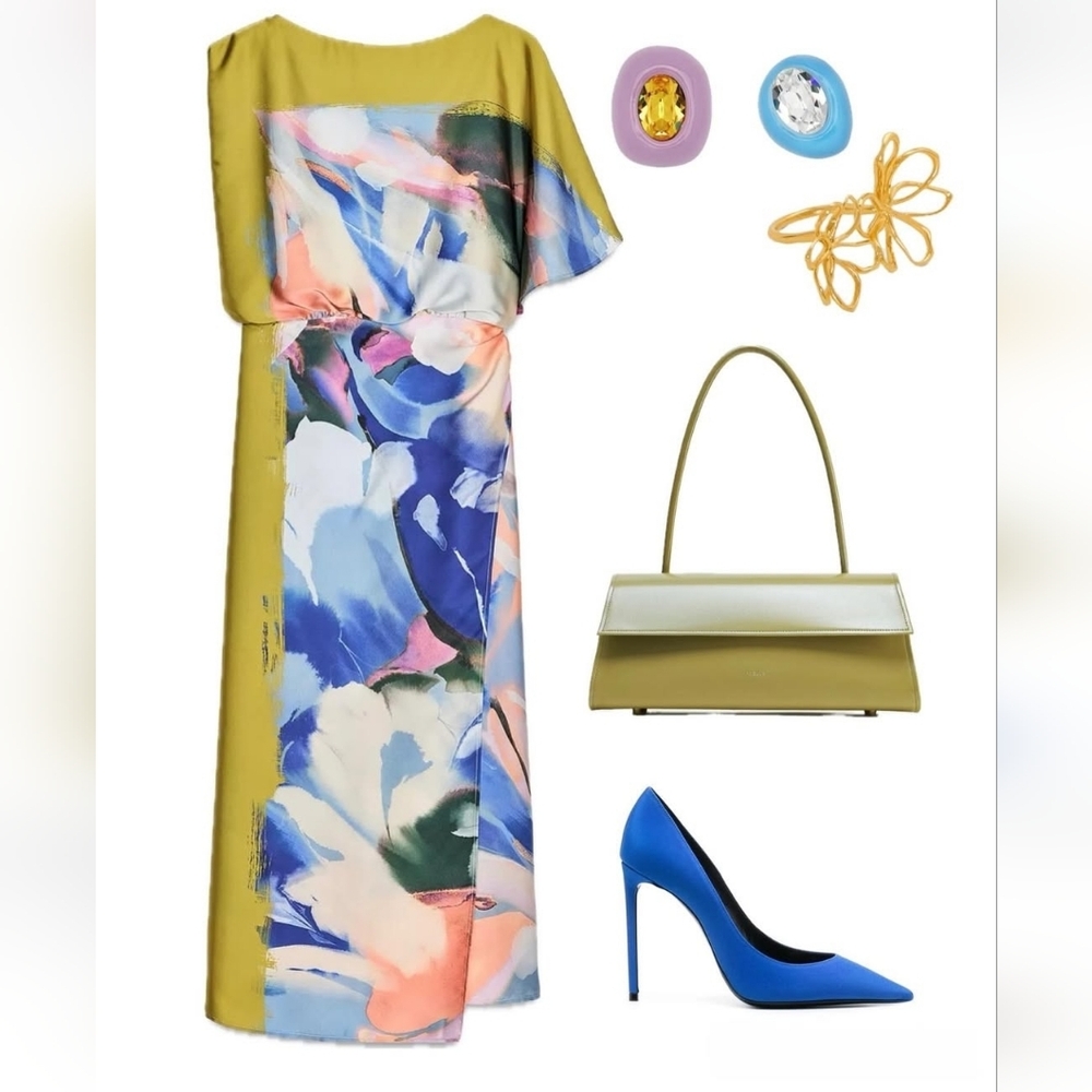 ASYMMETRIC PRINT MIDI DRESS SIZE XS - Picture 2 of 8